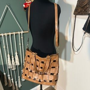 Leather Woven Tote Crossbody with Removable Strap and Insert Size 12x9